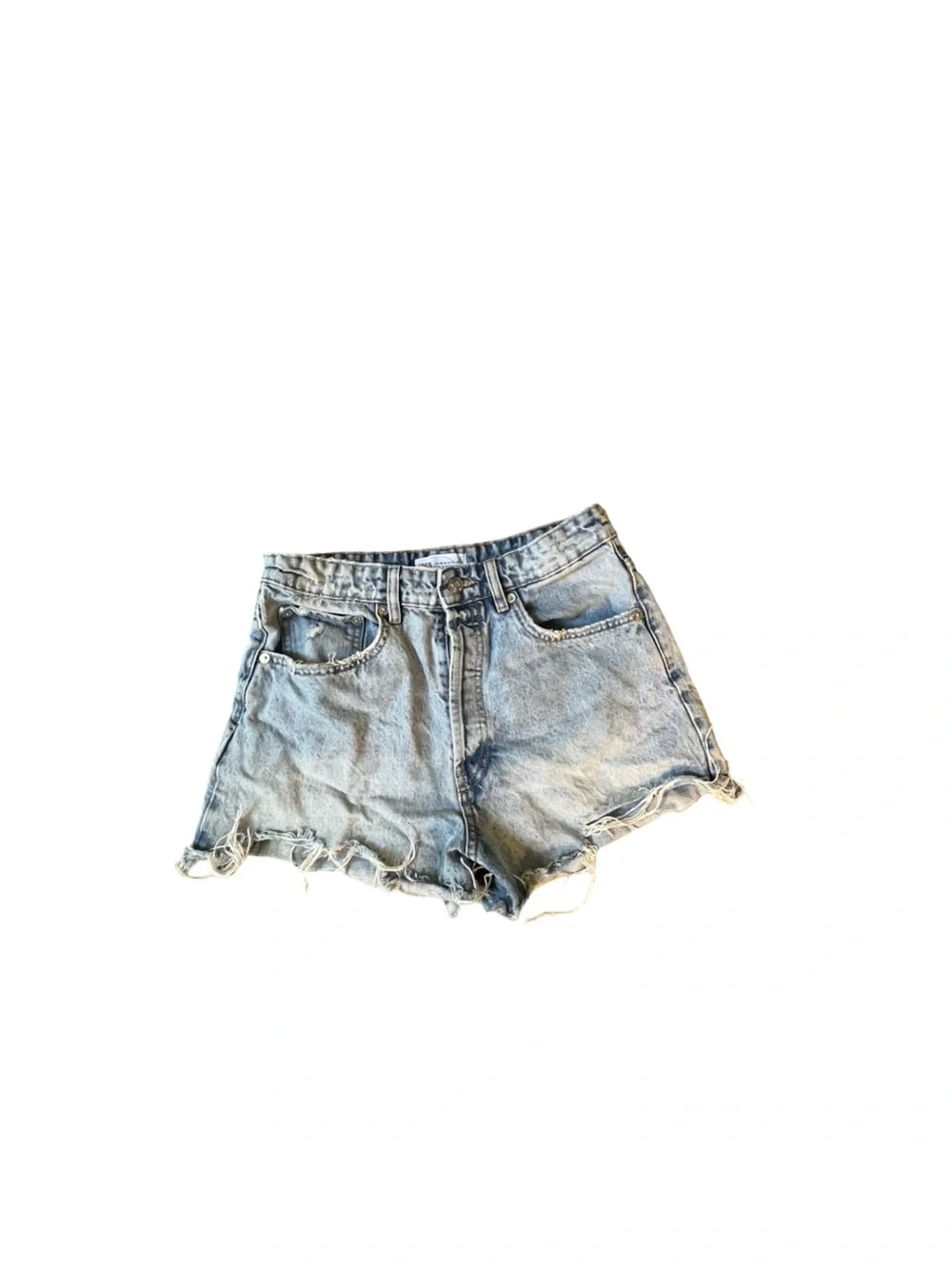 Zara Women’s High Rise Distressed Denim Shorts Size 4 Light Wash Frayed Y2K